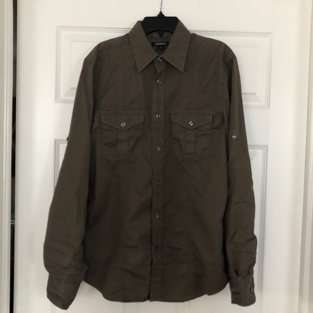 Army Green Express Long Sleeve Button Up - Size S
